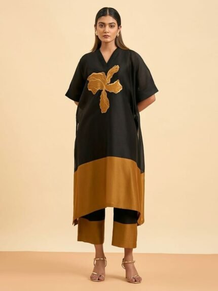 Designer Black–Mustard Kurta Set  | ChanderiThread