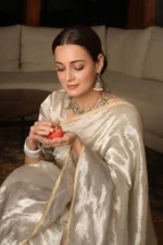 Silver tissue silk Chanderi saree with elegant zari work by ChanderiThread