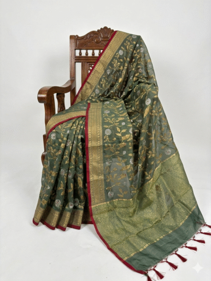 Buy Green Chanderi Silk Saree Online | ChanderiThread