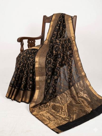 Buy Designer Black Chanderi Silk Saree India